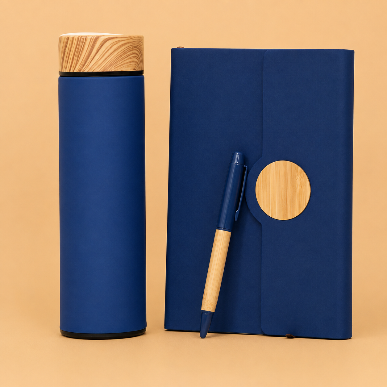Blue corporate notebook, bottle and pen gift set