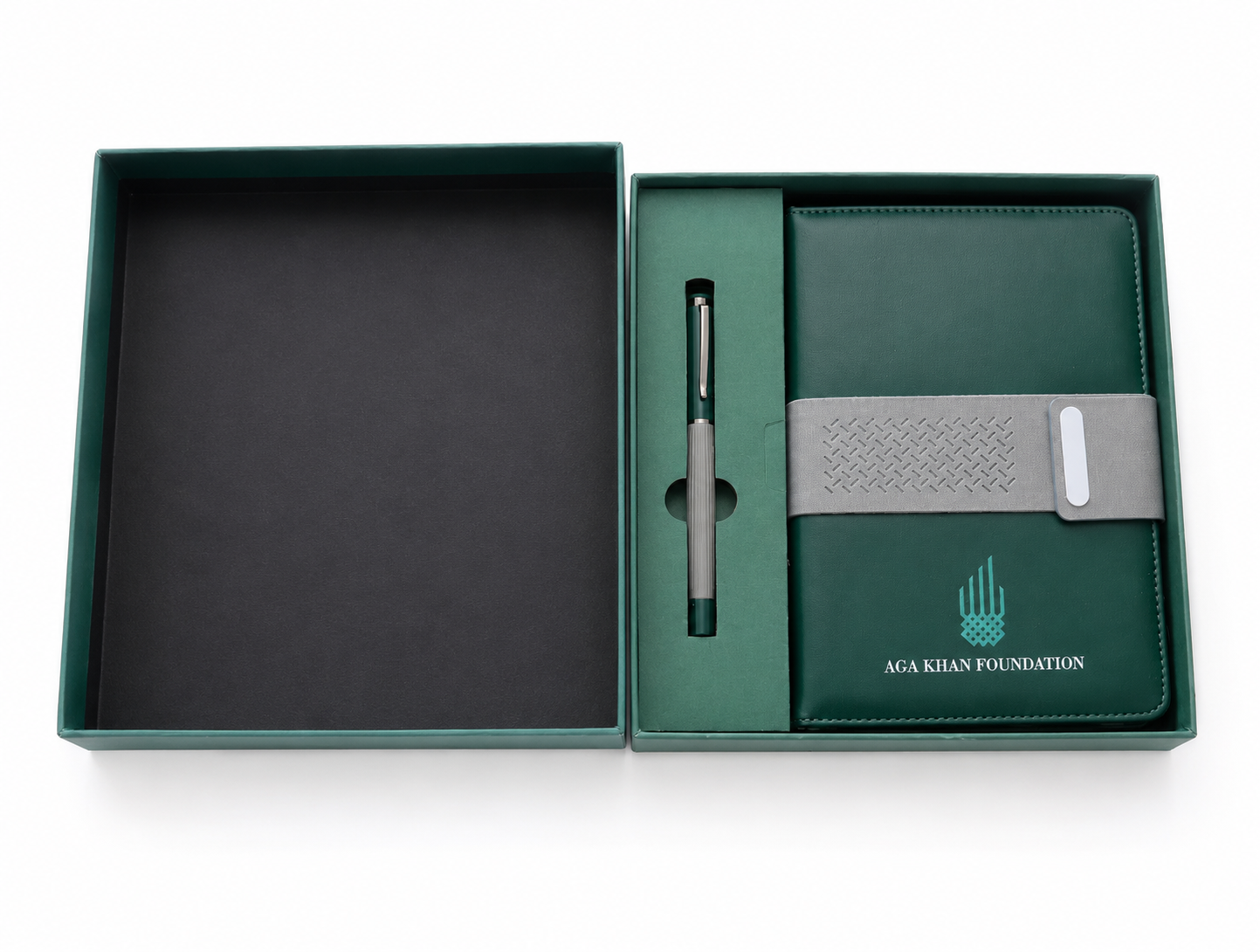 Blue notebook and bottle corporate gift set