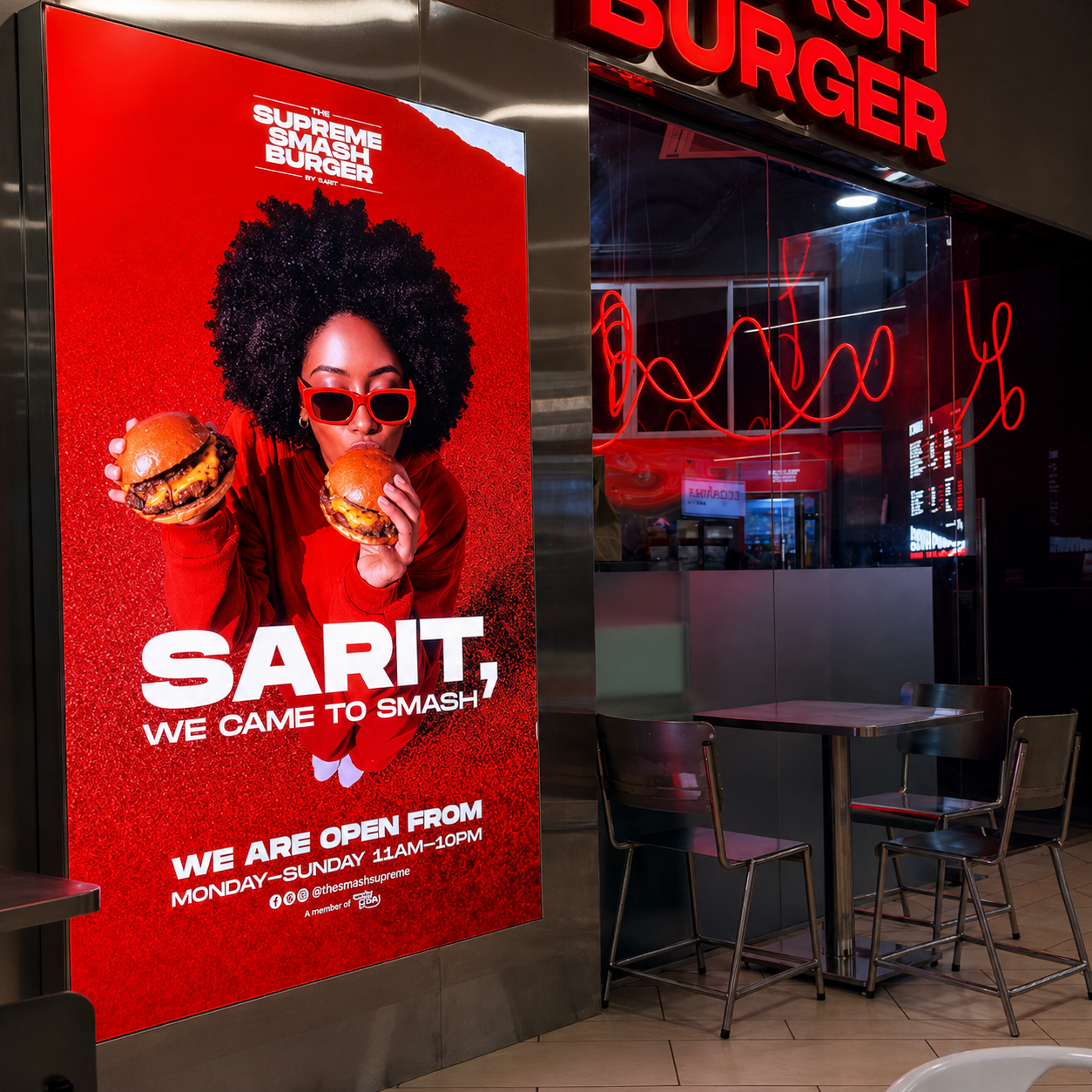 Branded cashier signage in a retail environment