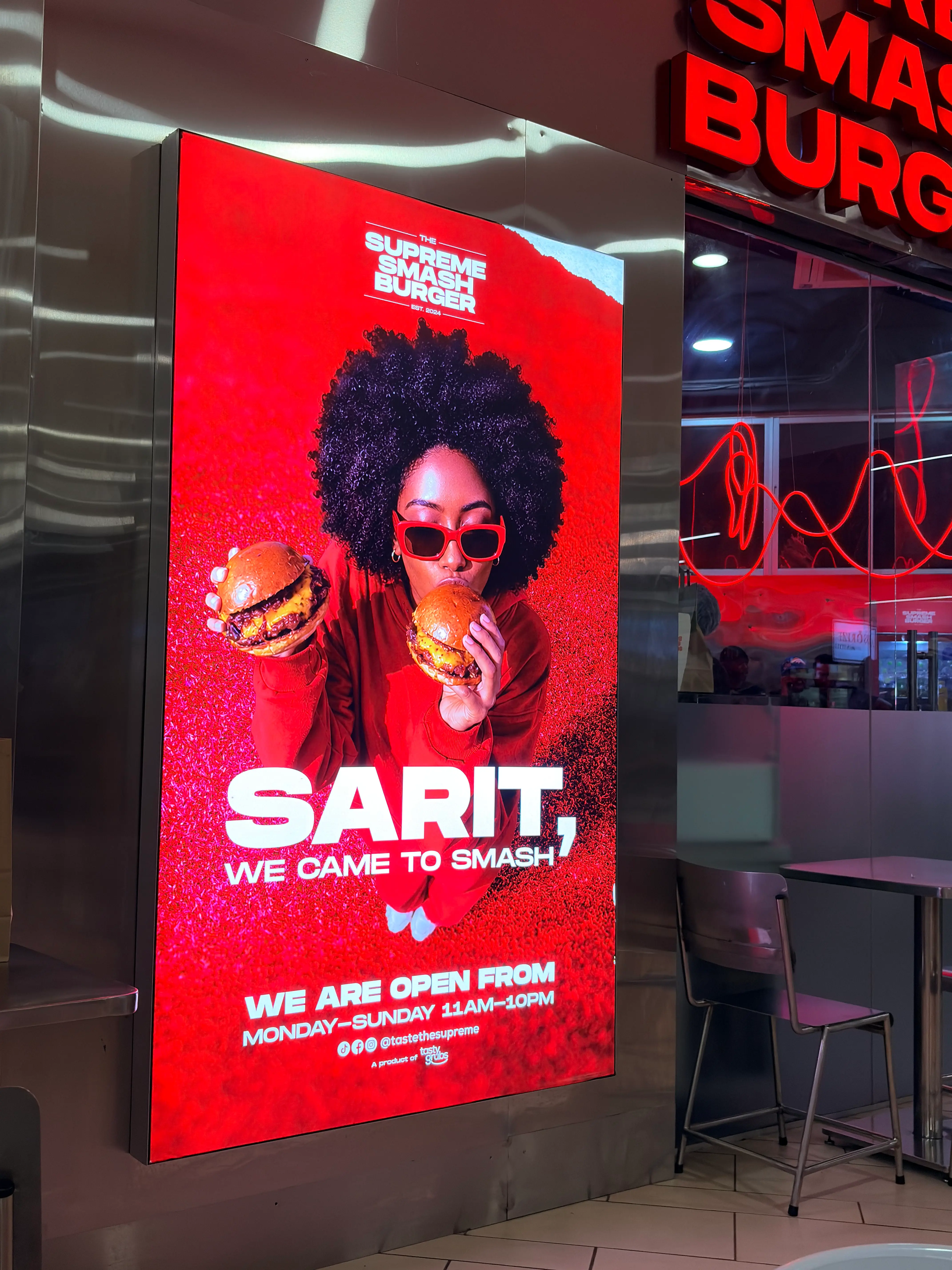 Supreme Smash Burger — Branded Cashier & In-Store Signage